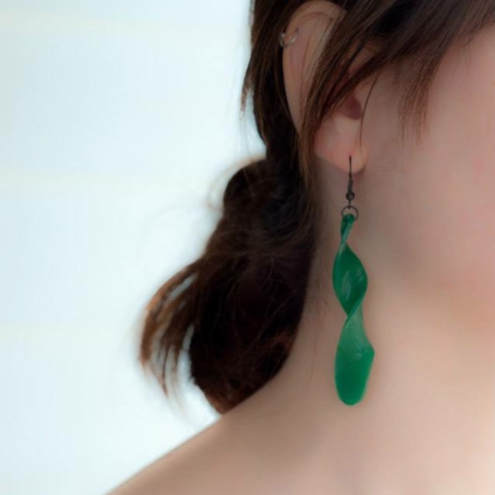 Vinyl Record earrings, green twists